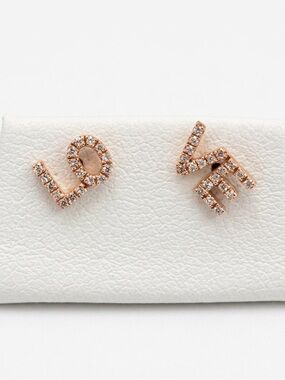 Real 14k Rose Gold 'LOVE' Pavé Letter Diamond Stud Earrings | Fine Jewelry